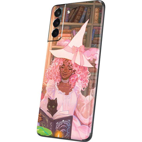Pink Anime Witch Girls in Library with Cats by Ivy Dolamore Galaxy S21 Plus 5G Skin